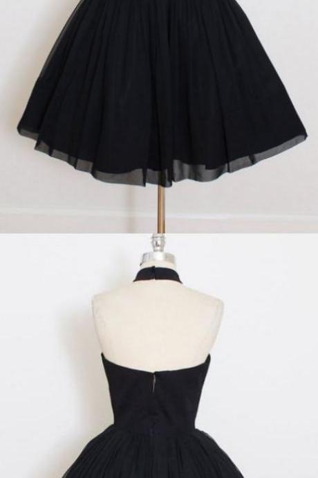 Nice Short Ball Gown Prom Dresses, Black Sleeveless With Pleated Mini Homecoming Dresses M3069