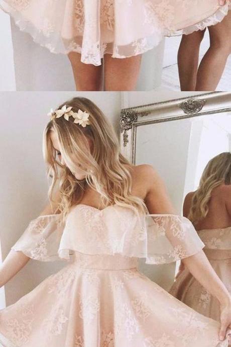 Mini Party Homecoming Dress Short Champagne Dresses With Backless Ruffles Off-the-shoulder Trendy Prom Dresses M3075
