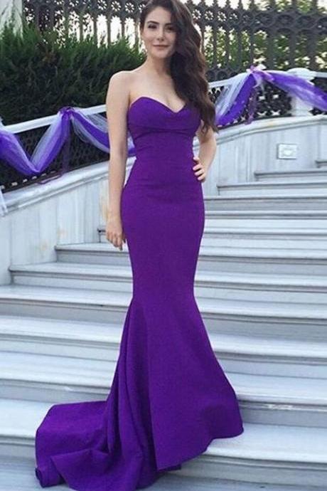 Purple Sweetheart Floor Length Mermaid Prom Dres Featuring Sweep Train, Evening Dress M3101