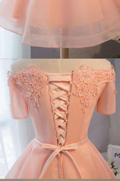 A-line/princess Party Homecoming Dresses Short Pink Dresses With Lace Up Bandage Mini Comfortable Party Dresses M3294