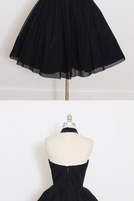 Black Chiffon Prom Dress,halter Homecoming Dress,short Prom Dresses M3431