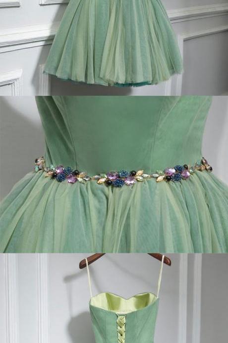 Cute Green Sweetheart Neck Short Prom Dress, Homecoming Dress M3615