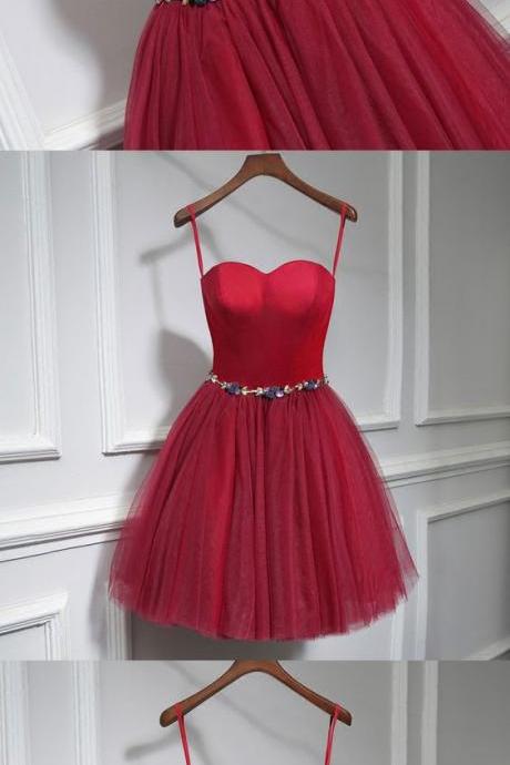 Cute Burgundy Neck Short Prom Dress, Homecoming Dress M3617