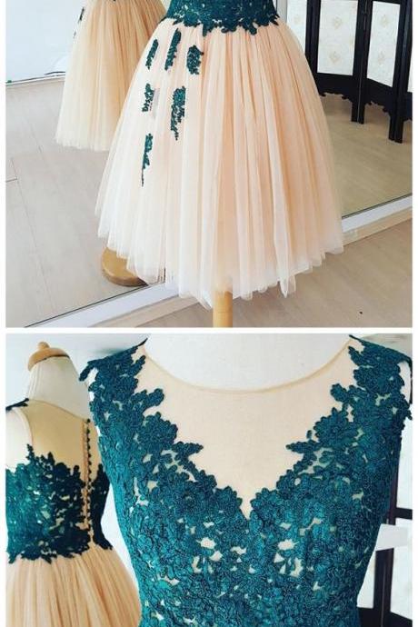 See Through Short Homecoming Dresses Lace Top Tulle Homecoming Dresses M3673