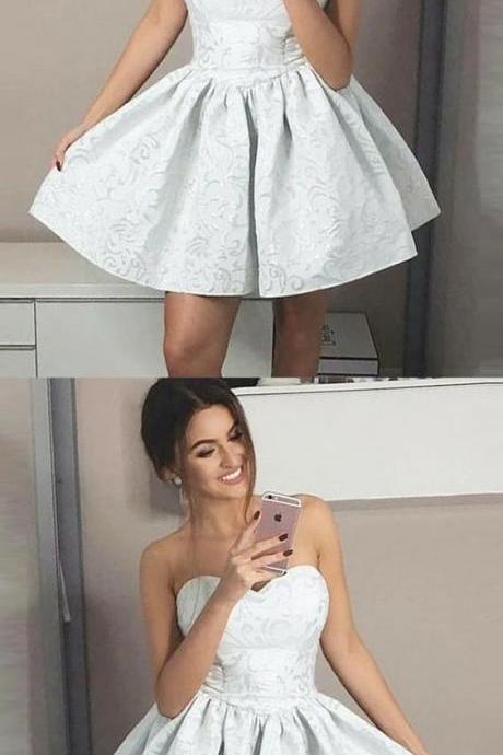A-line Sweetheart Short Grey Printed Satin Homecoming Dress M3689