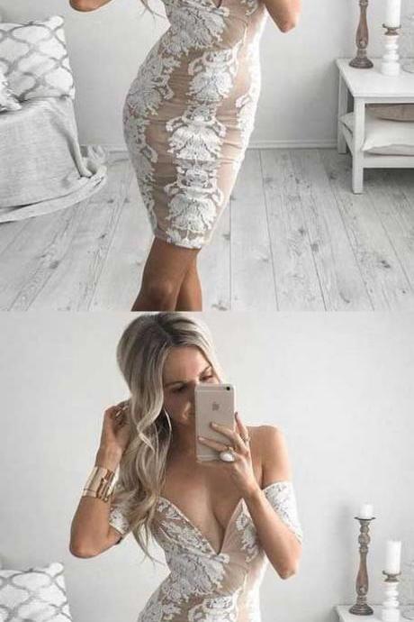 Tight Off-the-shoulder Short Chiffon Homecoming Cocktail Dress With Appliques M3709