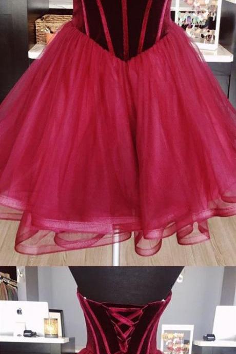 Velvet Homecoming Dresses,short Ruffle Prom Dress,burgundy Homecoming Dress,cute Graduation Dresses M3923