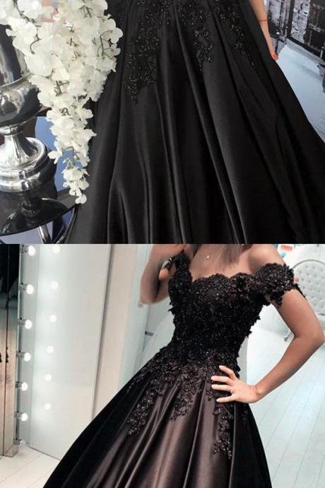 Lace Flower Off The Shoulder Satin Prom Dresses Ball Gowns M3993