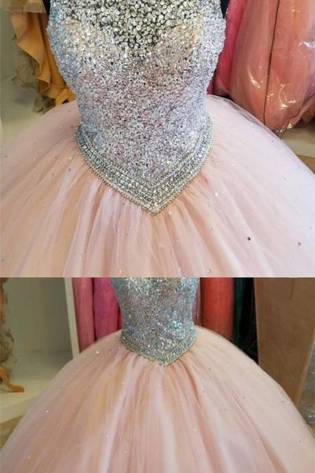 Stunning Sequins Beaded Keyhole Back Tulle Ball Gowns Quinceanera Dresses M4022