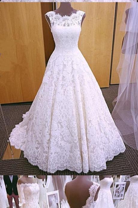 Vintage Lace Cap Sleeves Open Back Princess Wedding Dresses For Bride M4091