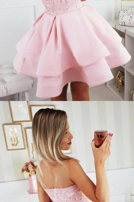 A-line Round Neck Pink Homecoming Dress With Appliques M4323