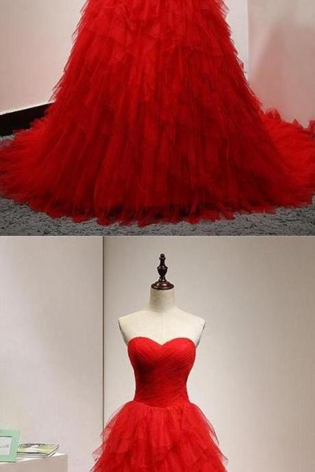 Prom Dresses, Modest Prom Dresses, Red Prom Dresses,tulle Red Prom Dresses M4665