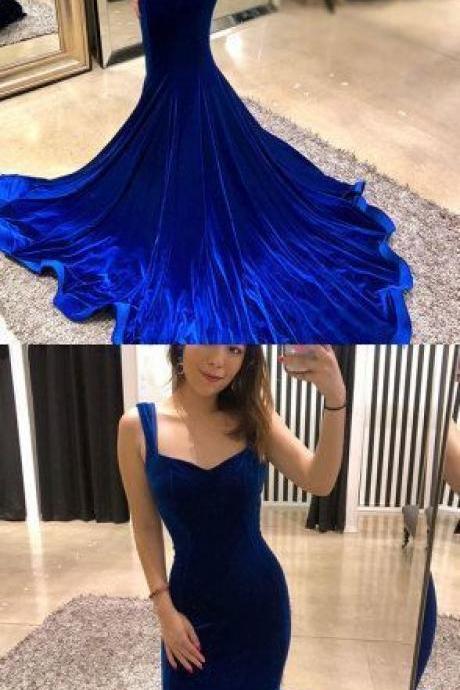 Simple Blue Velvet Long Prom Dress, Mermaid Evening Dress,long Prom Dress, Simple Party Dress,formal Dress M4688