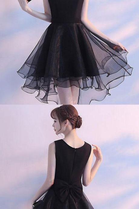 Simple round neck black tulle short prom dress, black homecoming dress M4734