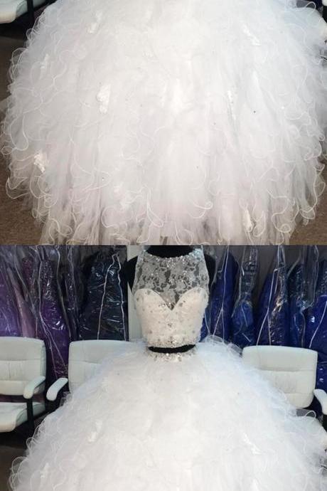 Lace Crop Top Organza Ruffle Ball Gowns Quinceanera Dresses Two Piece M5007
