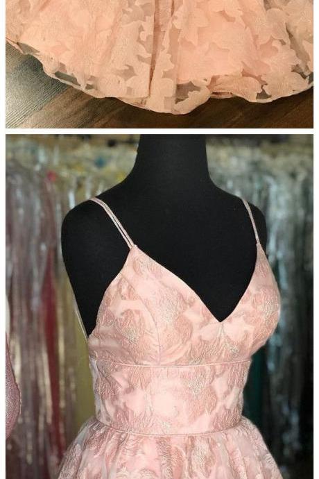 A-line Spaghetti Straps Pink Short Homecoming Dress Cute Short Prom Dresses M5157