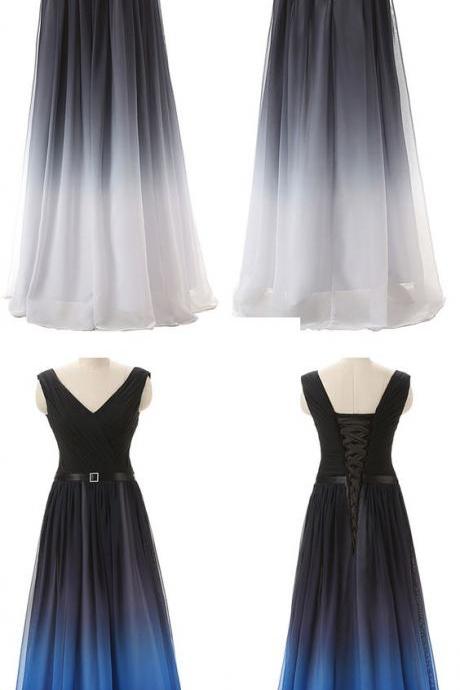  Black Navy Blue Ombre Prom Dresses With V Neck Long Evening Dress,Off The Shoulder Gradient Bridesmaid Dresses,Formal Women Dress M5198