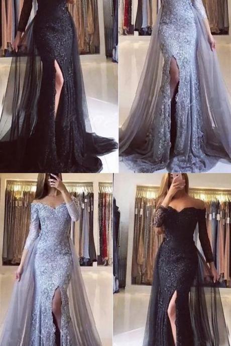 Elegant Off The Shoulder Lace Mermaid Evening Dresses With 3/4 Sleeves M5222