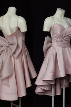 High Low Style Sweetheart Bow Back Satin Prom Homecoming Dresses M5233