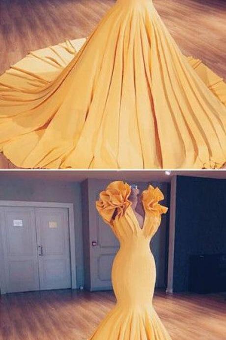 Mermaid Yellow Prom Dress V Neck African Long Prom Dress M5266