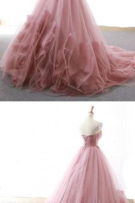 Pink Tulle Long Prom Dress M5419