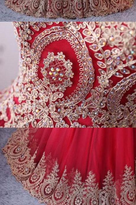 Chic A-line Sweetheart Long Prom Dresses Applique Prom Dress Red Evening Dresses M5678