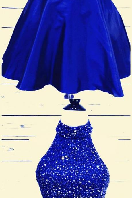 royal blue homecoming dresses crystal beaded prom cocktail dress short M5705