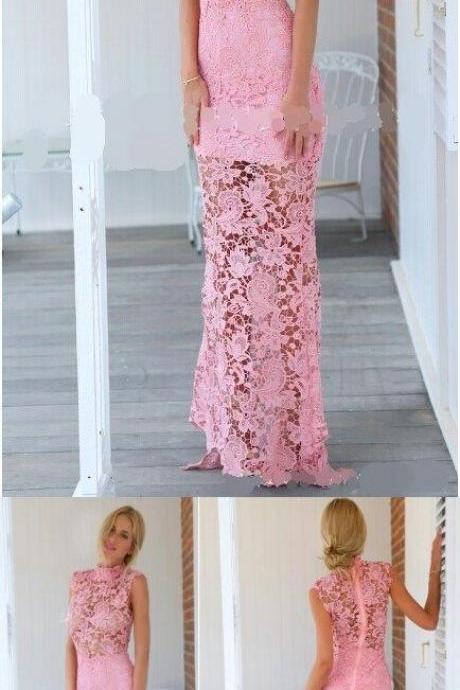 Pink Lace Prom Dress,sleeveless Prom Dresses,mermaid Evening Dresses,sexy Party Dress,custom Made Evening Dress M5725