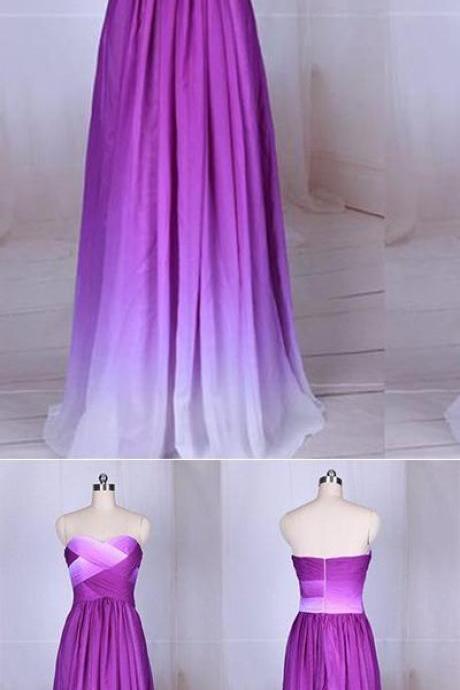 Simple Purple Strapless Sweetheart A-line Chiffon Ombre Backless Prom Dresses M5864