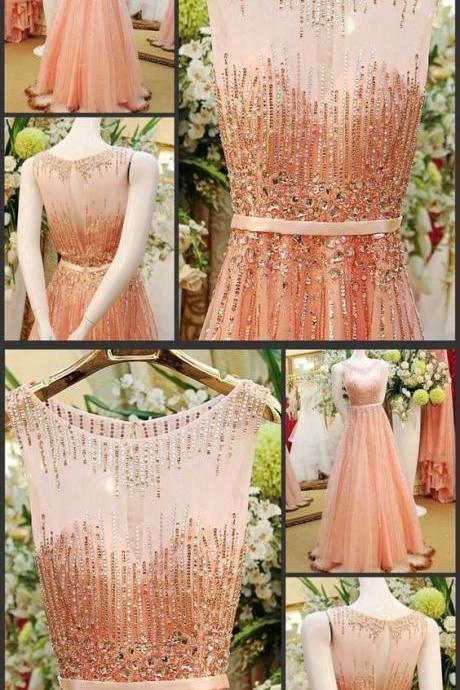 Beautiful Prom Dresses A Line Scoop Floor Length Rhinestone Long Prom Dress Evening Dress M5901