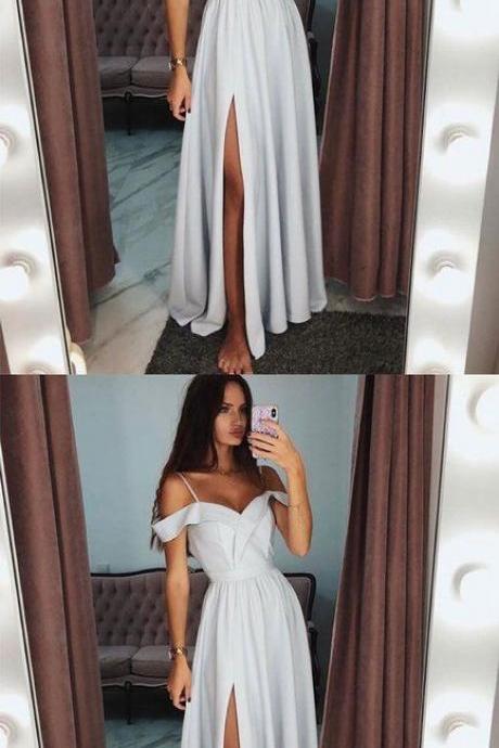 Simple White Satin Long Prom Dress, White Evening Dress M5908