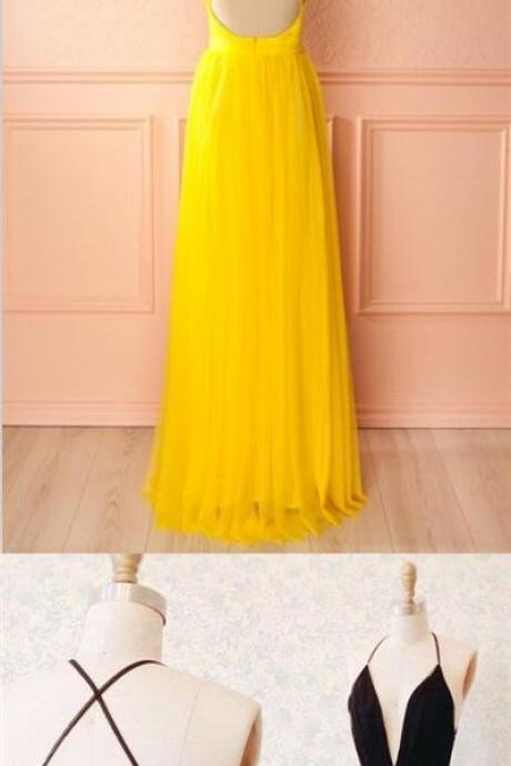 Sexy Prom Dresses Daffodil Criss-cross Straps Long Prom Dress/evening Dress M5954