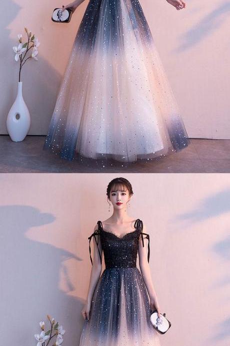 Black Sweetheart Tulle Sequin Long Prom Dress, Black Evening Dress M6026
