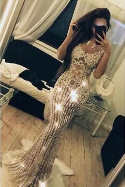 2019 Sparkly Beading Charming Fashion Stunning Gorgeous High Quality Prom Dresses, Evening Dresses M6043