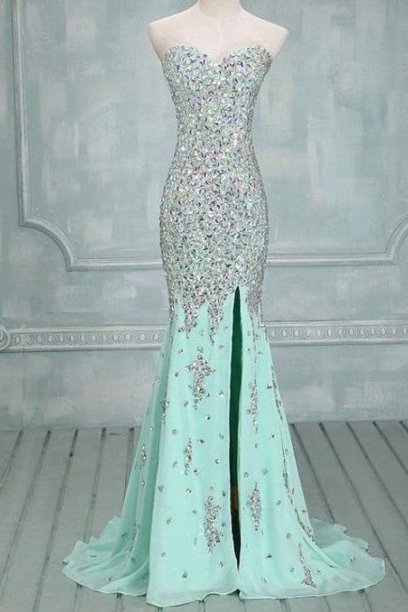 Elegant Mermaid Sweetheart Sweep Train Chiffon Evening/prom Dress With Beading M6094
