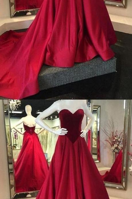 Red Sweetheart Sleeveless A Line Prom Dresses Affordable Evening Dresses M6165