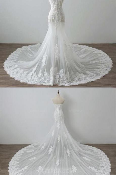 Sleeveless Sweetheart Lace Wedding Dresses,mermaid Bridal Gown M6183