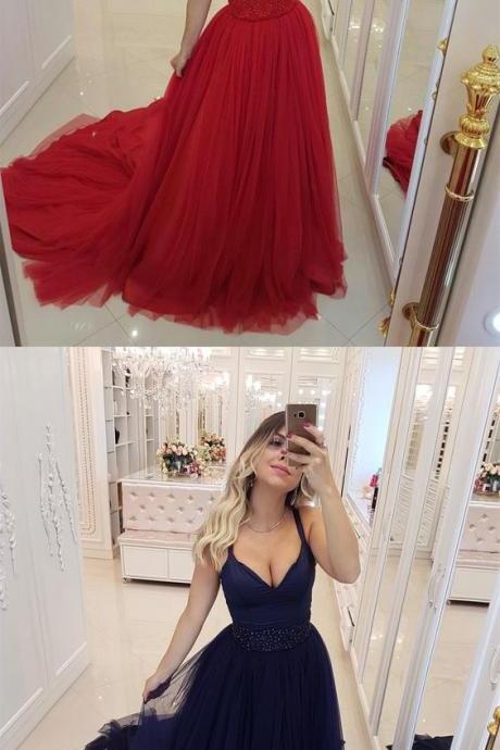 Sexy Red V-neck Evening Dress 2019 Tulle Prom Dress M6195