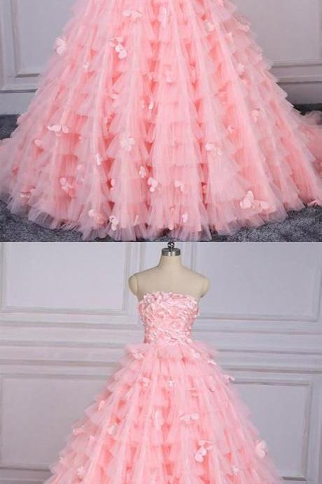 Appliques Prom Dress, Prom Dress Pink, Prom Dress Lace, Unique Prom Dress M6249