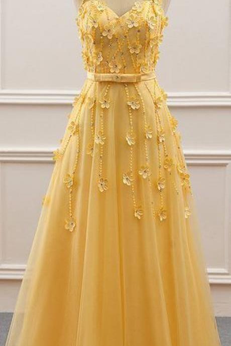 Gorgeous Tulle Jewel Neckline A-line Prom Dress With Beadings & Handmade Flowers M6288