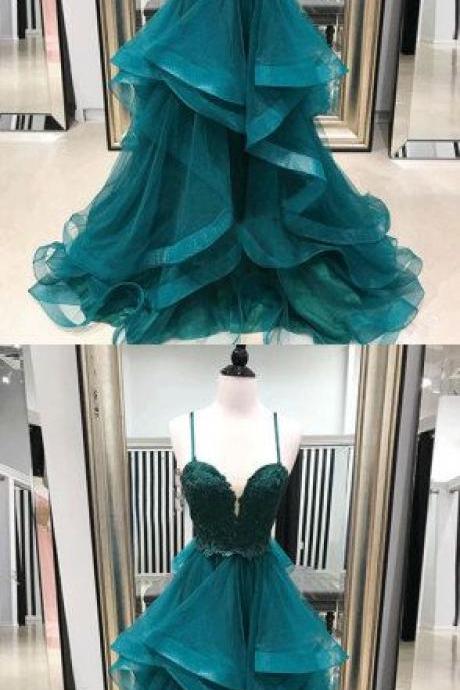 Green Tulle Lace Long Prom Dress, Lace Evening Dress M6313