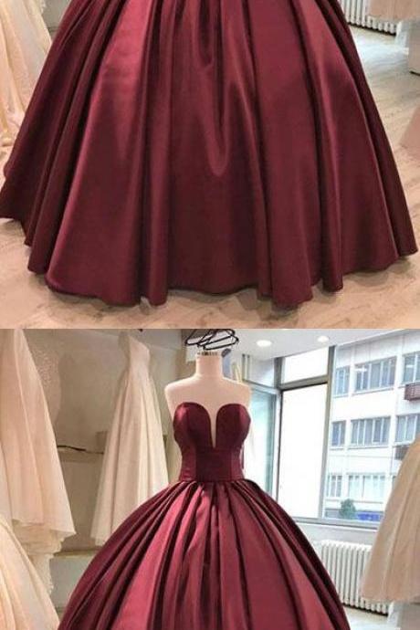 Burgundy Sweetheart Prom Dresses,strapless Ball Gowns M6352