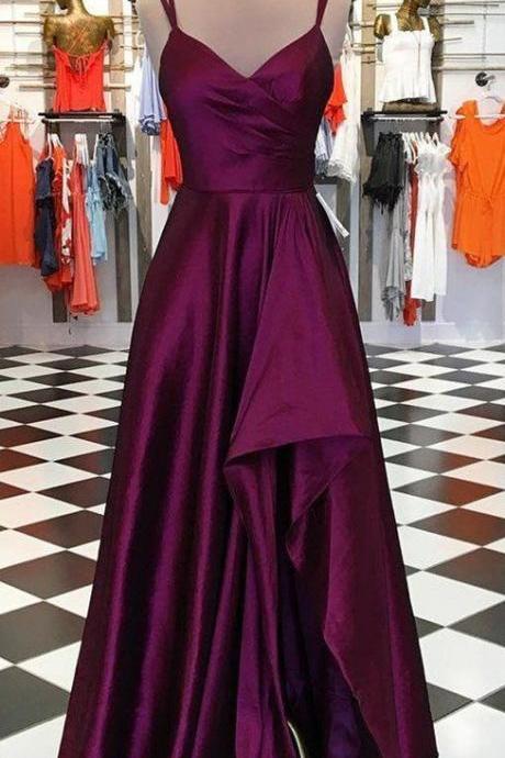 Simple Satin Long Side Slit Prom Dresses M6373