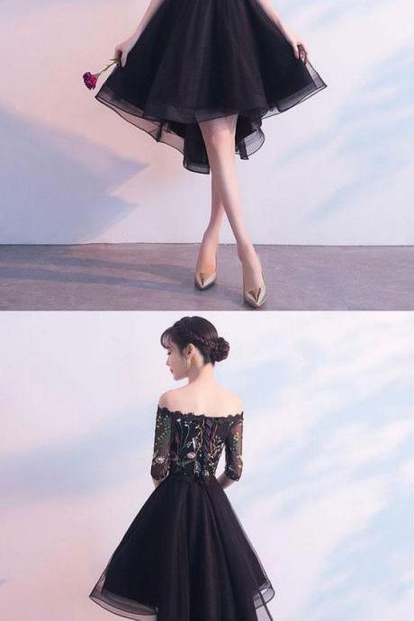 Black Tulle Lace Short Prom Dress, Black Evening Dress, Black Homecoming Dress M6393