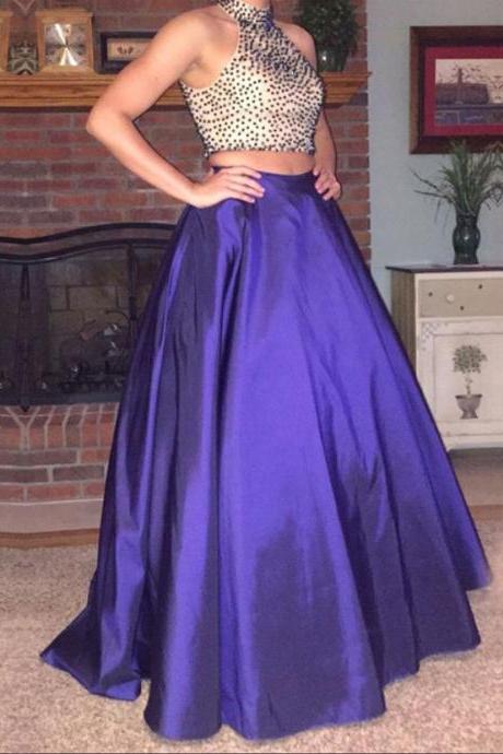 Beaded Prom Dress,Halter Prom Dress,Two Pieces Prom Dress,Fashion Prom Dress,Sexy Party Dress, New Style Evening Dress M6404