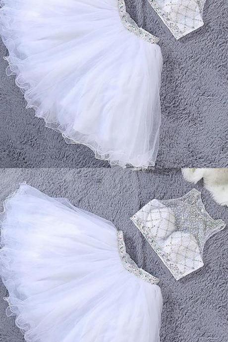 Adorable Two Piece Scoop Short Beaded White Tulle Cocktail/party Dress M6508