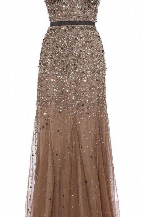 Mermaid Prom Dresses,champagne Party Dress,tulle Prom Dress,modest Evening M6611