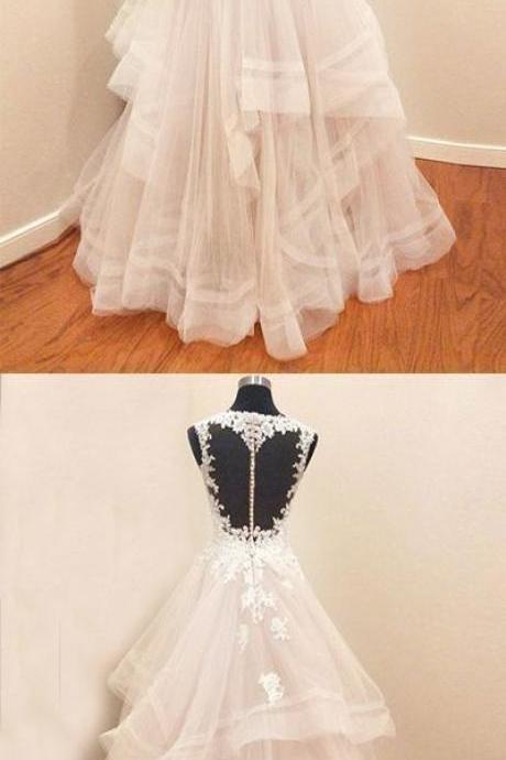 A-line Tulle Lace Long Prom/wedding Dress With Appliques, Long Prom Dress M6770