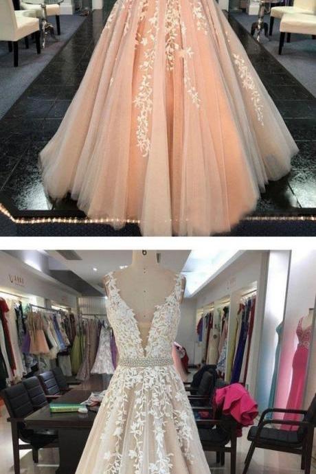 Beautiful Prom Dresses With Straps Aline Appliques Long Sparkly Open Back Prom Dress M6824