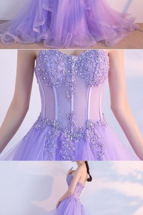 Elegant Prom Dress,long Prom Dresses,sweetheart Prom Dresses,lilac Evening Dress, Tulle Prom Gowns,formal Women Dress M6937